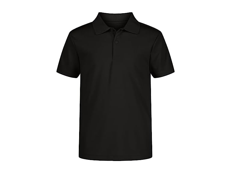IZOD Boys' School Uniform Short Sleeve Polo Shirt, Button Closure, Moisture Wicking Performance Material, Black, 18-20 Husky
