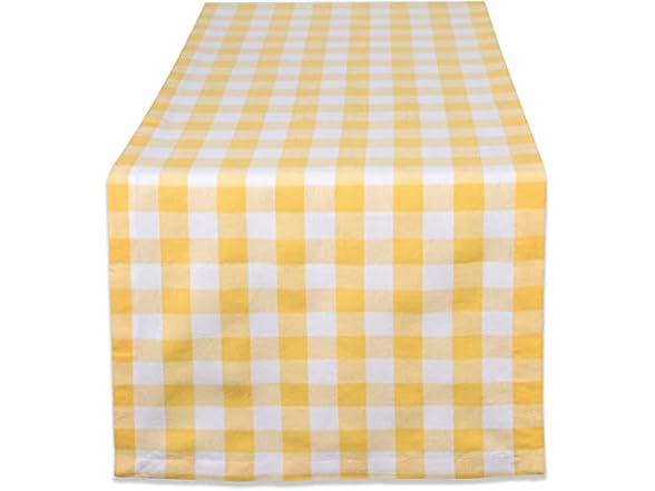 DII Checkered Cotton Table Runner 14x72" Yellow