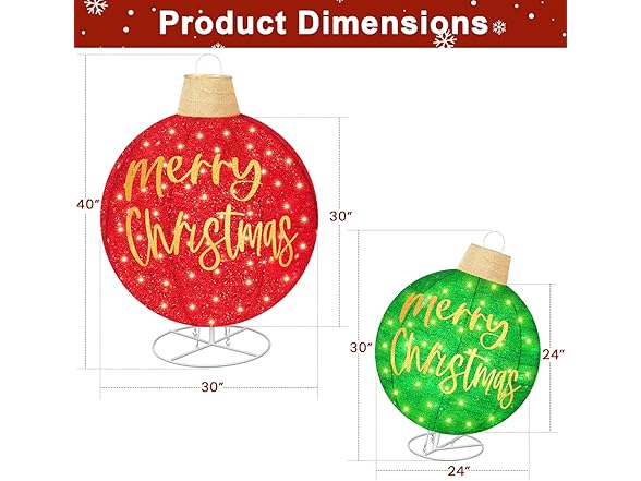 2Pcs Lighted Pop-Up Outdoor Christmas Ornaments Set, 35 Inch