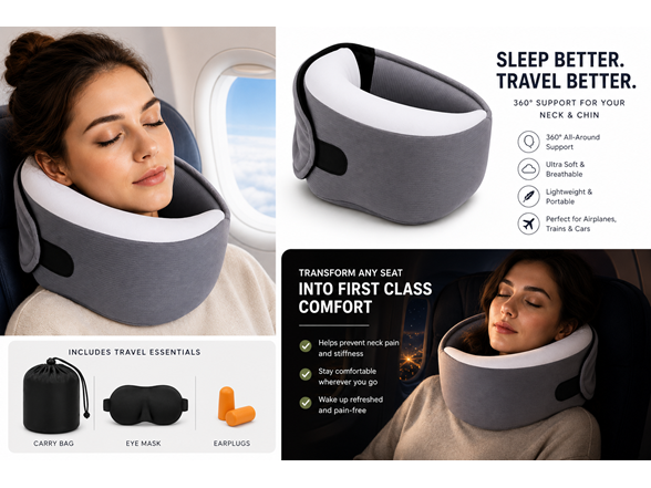 Neck Travel Pillow w/ Eye Mask
