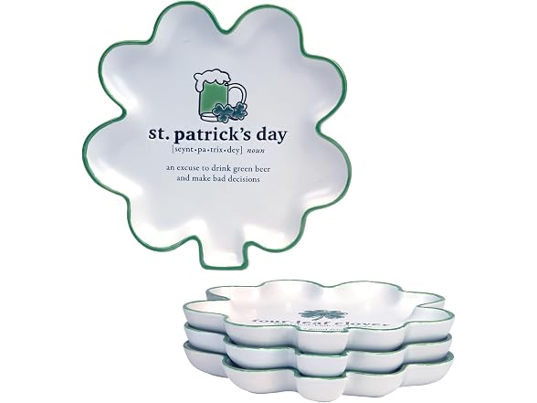 St. Patrick’s Day Shamrock Shaped Stoneware Tidbit Plates Set of 4  - Gallery 2
