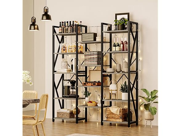 IDEALHOUSE 5-Tier Wide Bookshelf, Grey