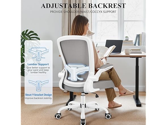 FelixKing Office Chair, Ergonomic Desk Chair Breathable Mesh Chairs Adjustable High Back Lumbar Support Flip-up Armrests, Executive Rolling Swivel Comfy Computer Chairs Home Office Gray (Open Box)