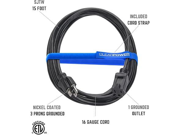 Clear Power15 ft Indoor/Outdoor Ext Cord 16/3 SJTW