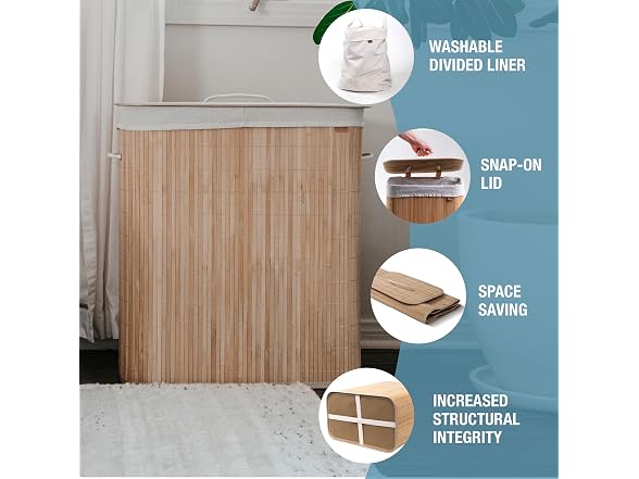 CleverMade Bamboo Laundry Hamper Double with Lid, 103L