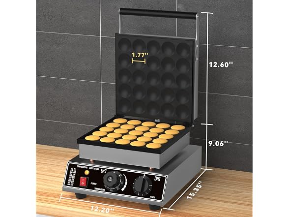 Takywep Commercial Mini Dutch Pancake Maker - 1750W Electric Stainless Steel Nonstick Griddle with Timer & Lid - Even Heating, Perfect for Poffertjes, Dorayaki, Mini Pancakes - Ideal for Home