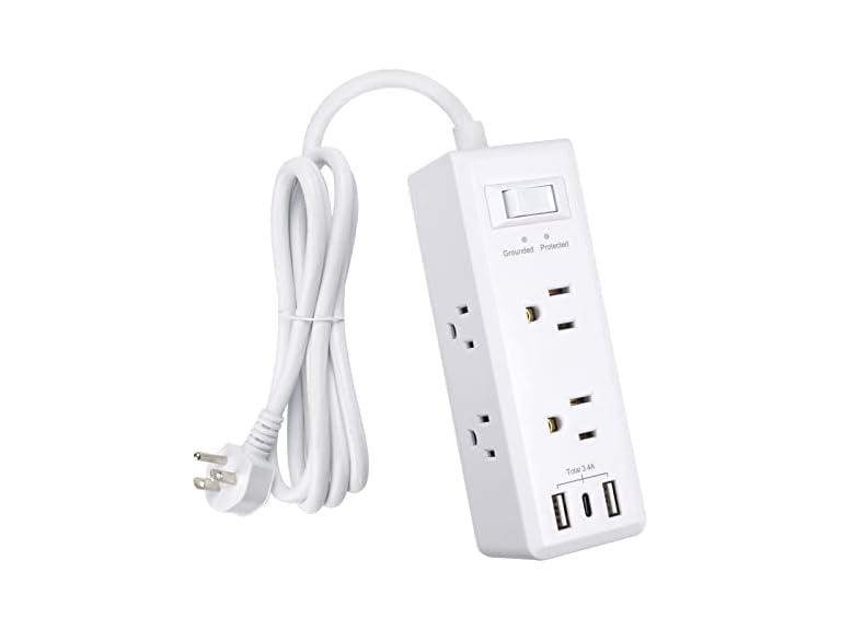 Clear Power 6-Outlet Surge Protector Power Strip with 3 USB Ports(1 USB-C)
