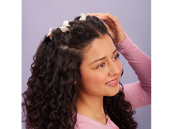 Goody Luxe Mini White Flowers and Pink Claw Clips