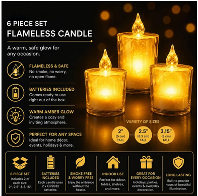 6 Pack Decorative LED Flameless Candle Set - Gallery 4
