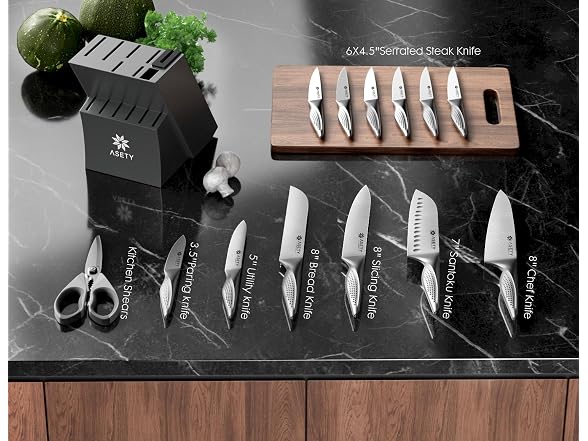 ASETY 15 PCS Stainless Steel Knife Set