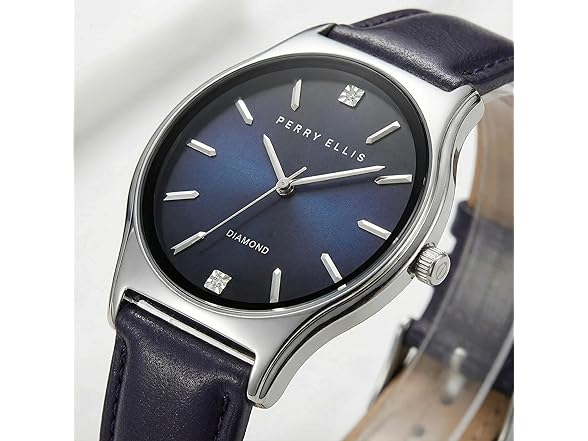 Perry Ellis Ultra Slim Watch Blue Dial Leather
