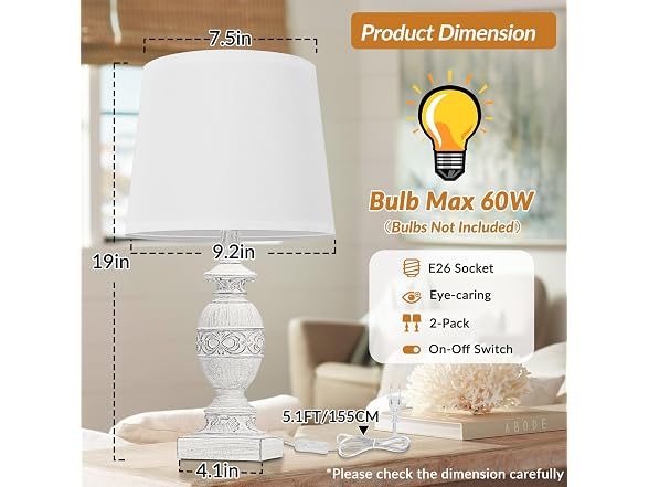 Kondras White 19'' Table Lamp Set of 2