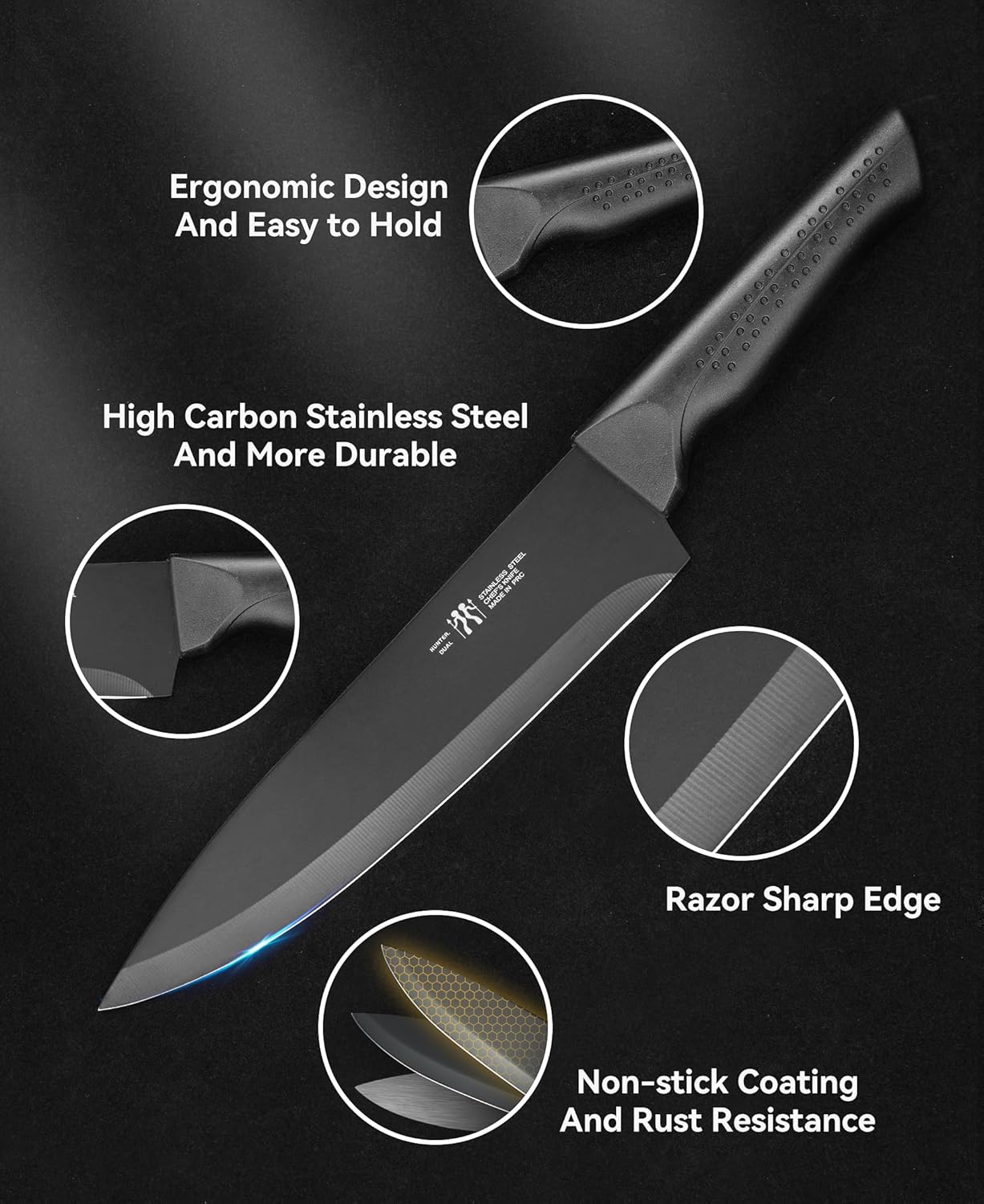 15-Piece Kitchen Knife Set w/ Block- Black - Gallery 7