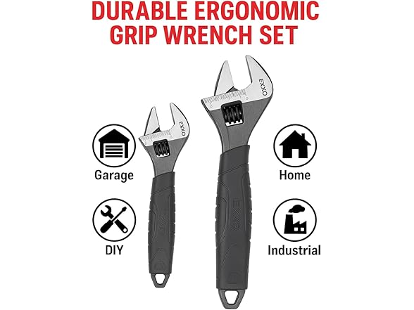 EXXO 4004 2 pc Adjustable Wrench Set WITH GRIP