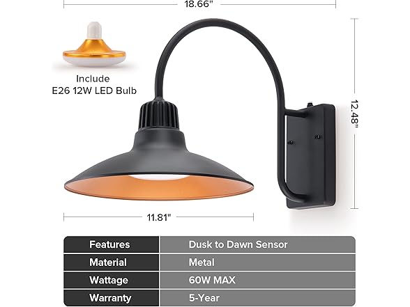 Lutec BH-948 Dusk to Dawn Gooseneck Wall Sconce