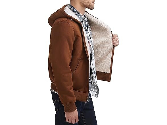 Levis Mens Faux Leather Hoody Bomber (3X)