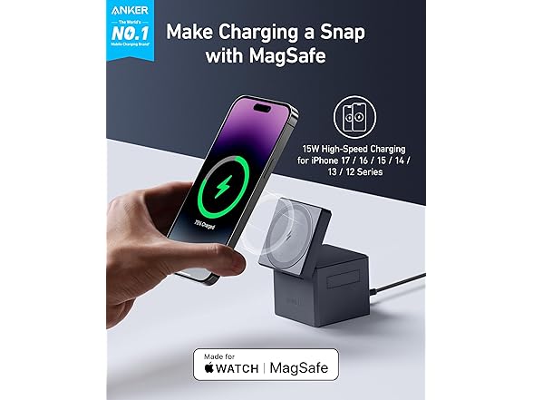 Anker 15W 3-in-1 MagSafe Wireless Charging Cube