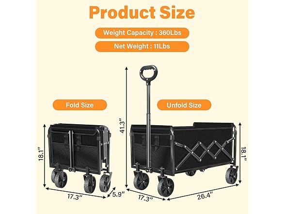 ARTIST'S DREAM Wagon Cart, 360lbs, Black
