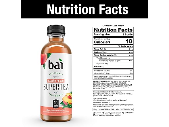 12CT Bai Iced Tea, Narino Peach, Antioxidant Infused