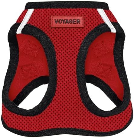 Best Pet Supplies - All Weather Mesh, Reflective, No Pull Harness for Small, Medium Dogs, Cats - Secure with Hook & Loop Fastener, Buckle, Double D-Rings - Red/Black Trim, XL