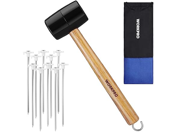 WORKPRO Tent Stakes and Hammer Set