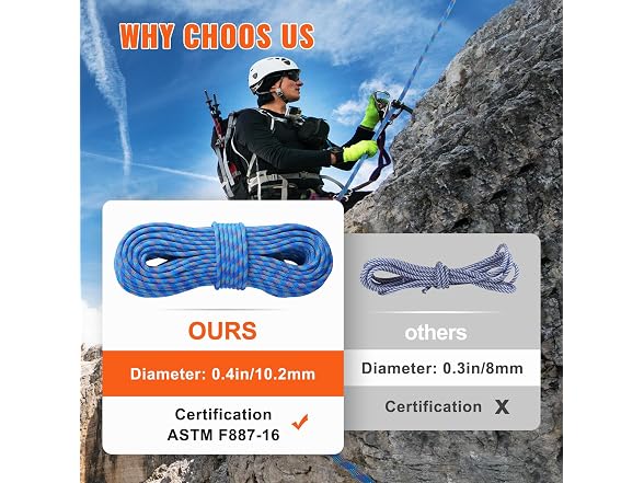 VEVOR 10.2mm Dynamic Climbing Rope