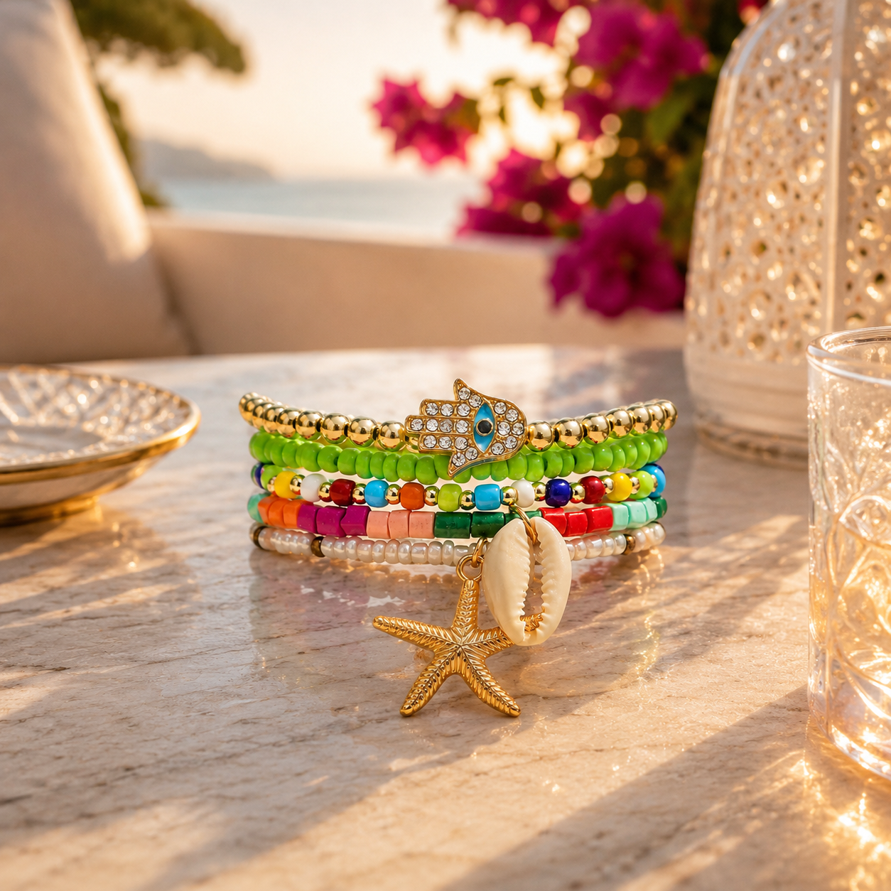 Stretch Beaded Bracelet Stack with Starfish & Shell Charm - Gallery 6