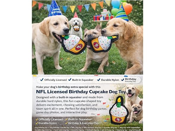 NFL San Francisco 49ers Pet Birthday Cupcake Squeaker Toy