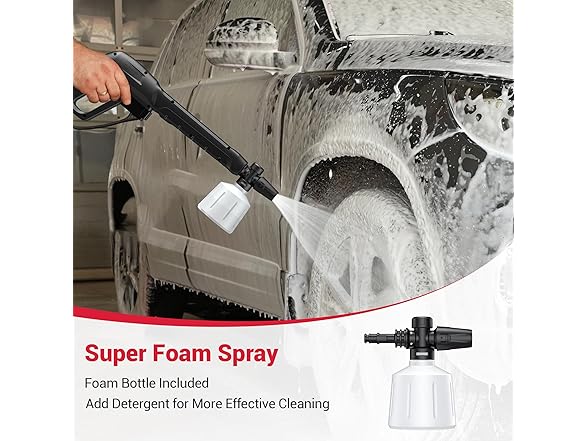 Electric Pressure Washer with Foam Cannon & 4 Quick Connect Nozzles