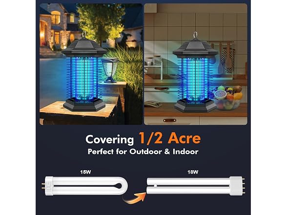 AMUFER 18W 4400V Bug Zapper 1/2 Acre