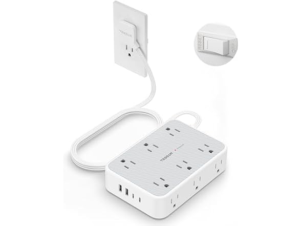 TESSAN 10ft Cord Power Strip (12 Outlets, 4 USB)