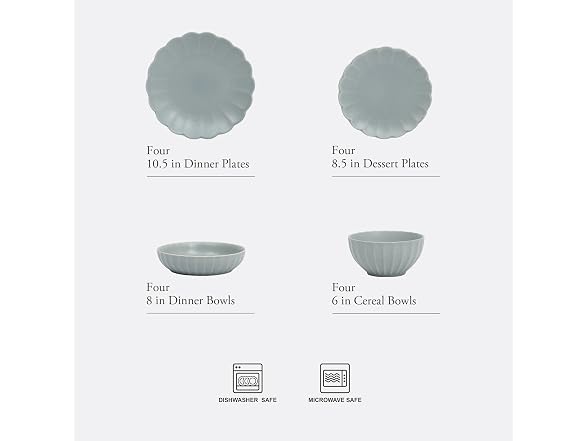 Malibu Shore 16 Piece Scallop Stoneware Dinnerware Set - Blue