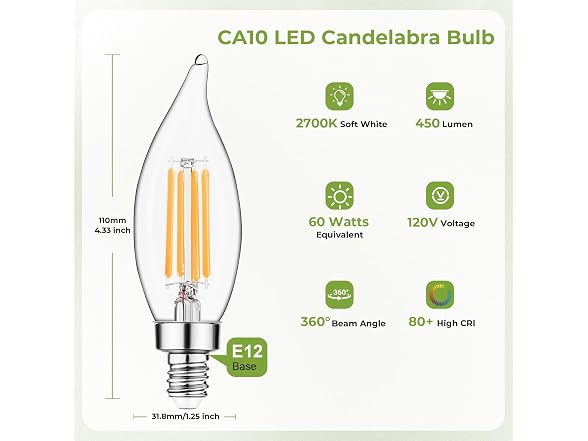 Sigalux E12 LED Candelabra 60W 2700K 6pk