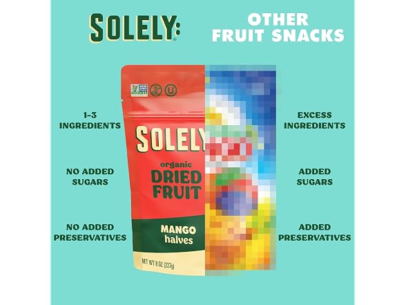 SOLELY - Organic Dried Mango Strips (5 oz,6 PK)