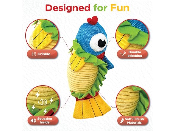 Bow Wow Pet Squeaky Plush Dog Toy with Crinkle Fish Taco