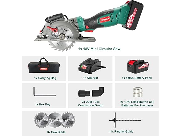 HYCHIKA Cordless Circular Saw, 18V Mini Circular Saw