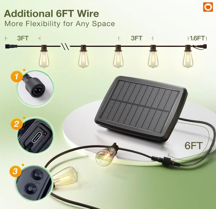 Hakol 54FT(48+6) Solar String Lights Outdoor - Gallery 8