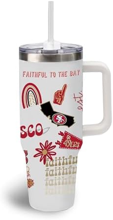 The Memory Company Official Licensed 40oz Team Spirit Stainless Steel Tumbler - Vacuum-Insulated Double-Wall Travel Cup With Handle and Straw Lid