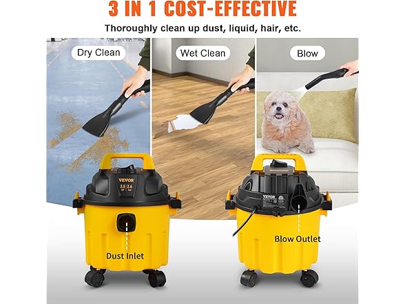 VEVOR 2.6 Gallon 2.5 Peak HP Wet and Dry Shop Vac
