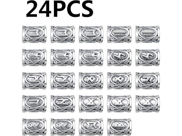 BronaGrand 24pcs Mixed Vikings Runes Beads Hair 