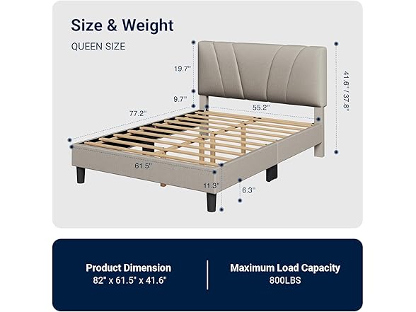 Avenco Upholstered Queen Bed Frame