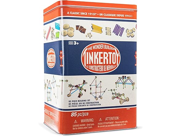 Tinkertoy - Retro Building Set Tin - 85 Pieces