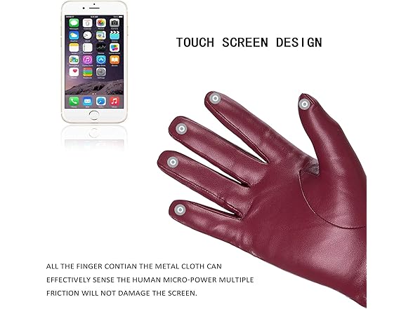 REDESS Women's Wine Red Leather Gloves