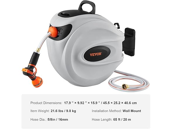 VEVOR Retractable Hose Reel, 65 ft