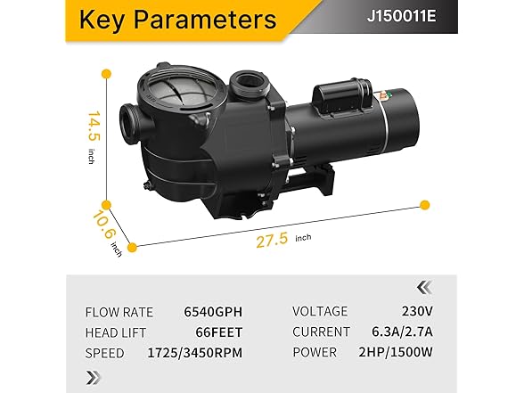 IVY&LANE 2.0hp 230V| J150011E Dual-speed Pool Pump