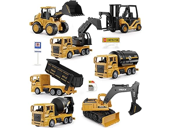 Geyiie 7 Pack Construction Trucks Set