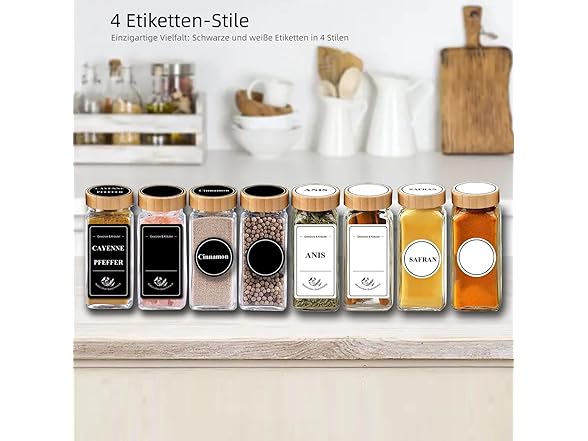 Spice Jars Square Set of 24 with Bamboo
