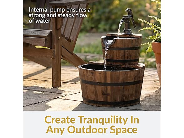 Sunnydaze 2-Tier Wood Barrel Water Fountain - 23-Inch