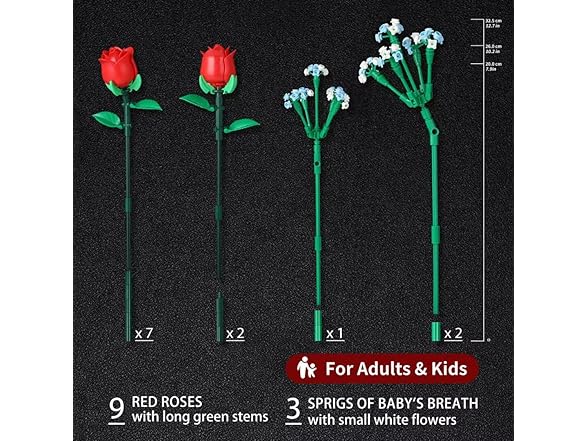 SMIDOLE Red Rose Bouquet Building Set