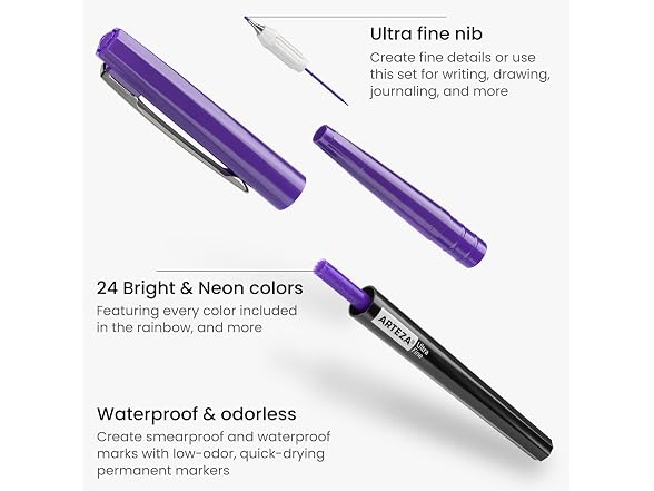 ARTEZA Permanent Markers 24-Color Fine Tip